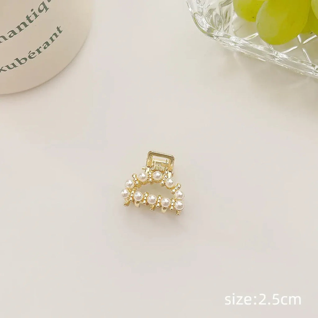 Gold Pearl Rhinestone Mini Hair Clip